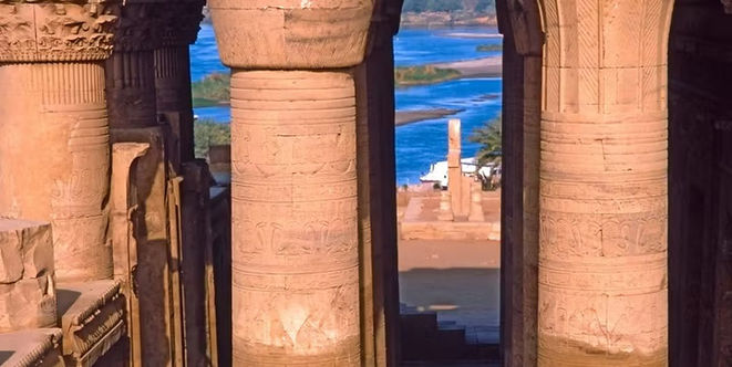 Ancient stone architecture and carved details at Kom Ombo Temple.