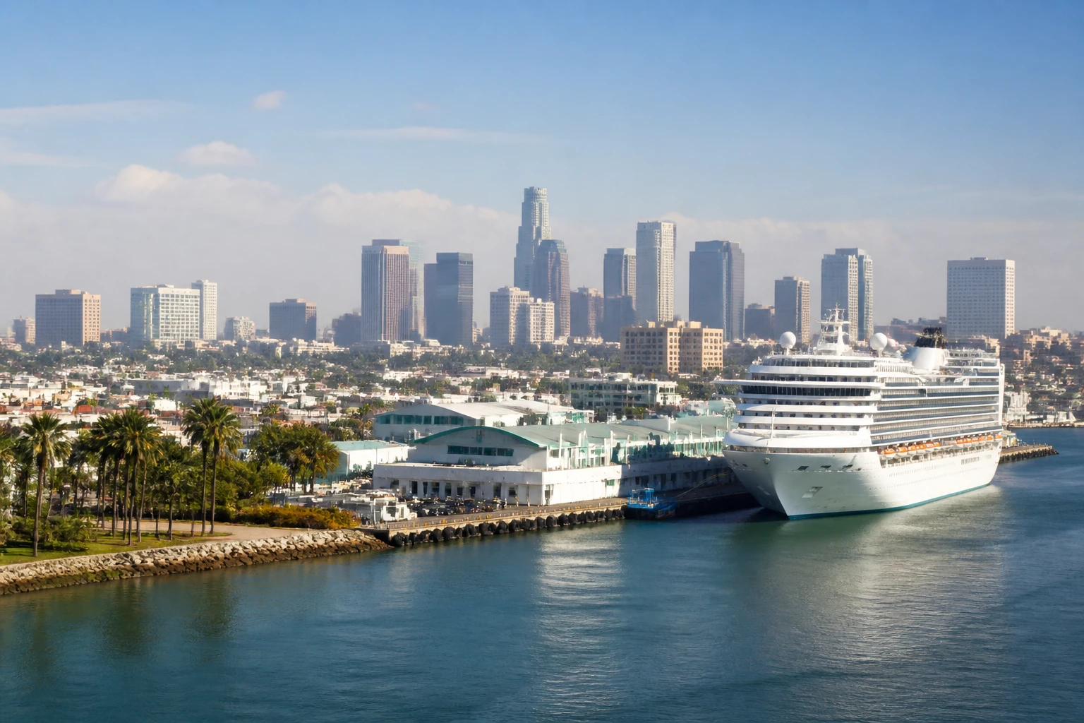 Representative city destination view: Los Angeles, United States; passenger waterfront and harbor water, not an exact landmark photograph.