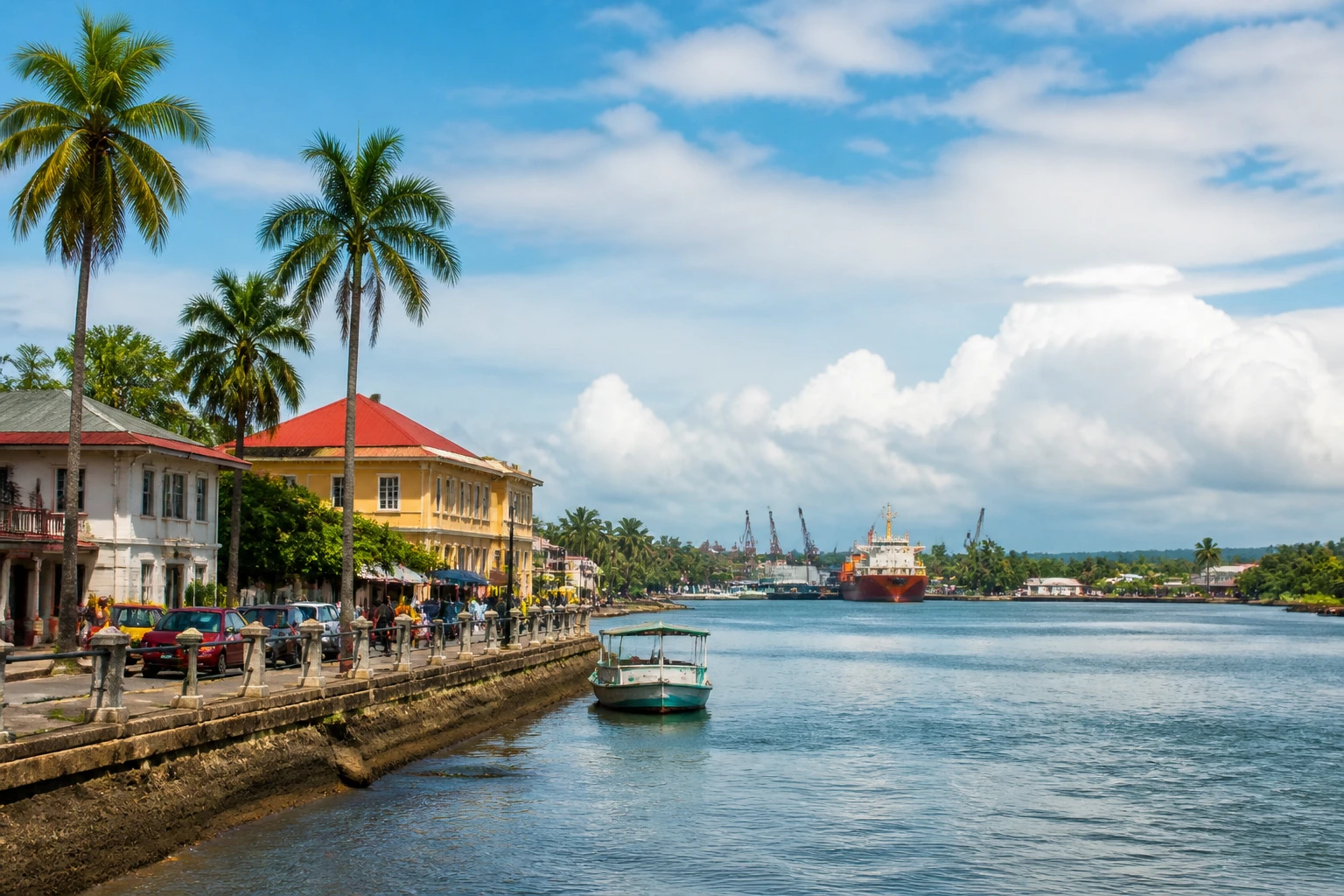 Representative city destination view: Puerto Limon, Costa Rica; passenger waterfront and harbor water, not an exact landmark photograph.