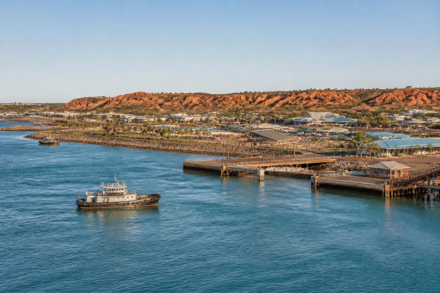 Representative cruise port destination view: Broome, Australia; passenger waterfront and harbor water, not an exact landmark photograph.