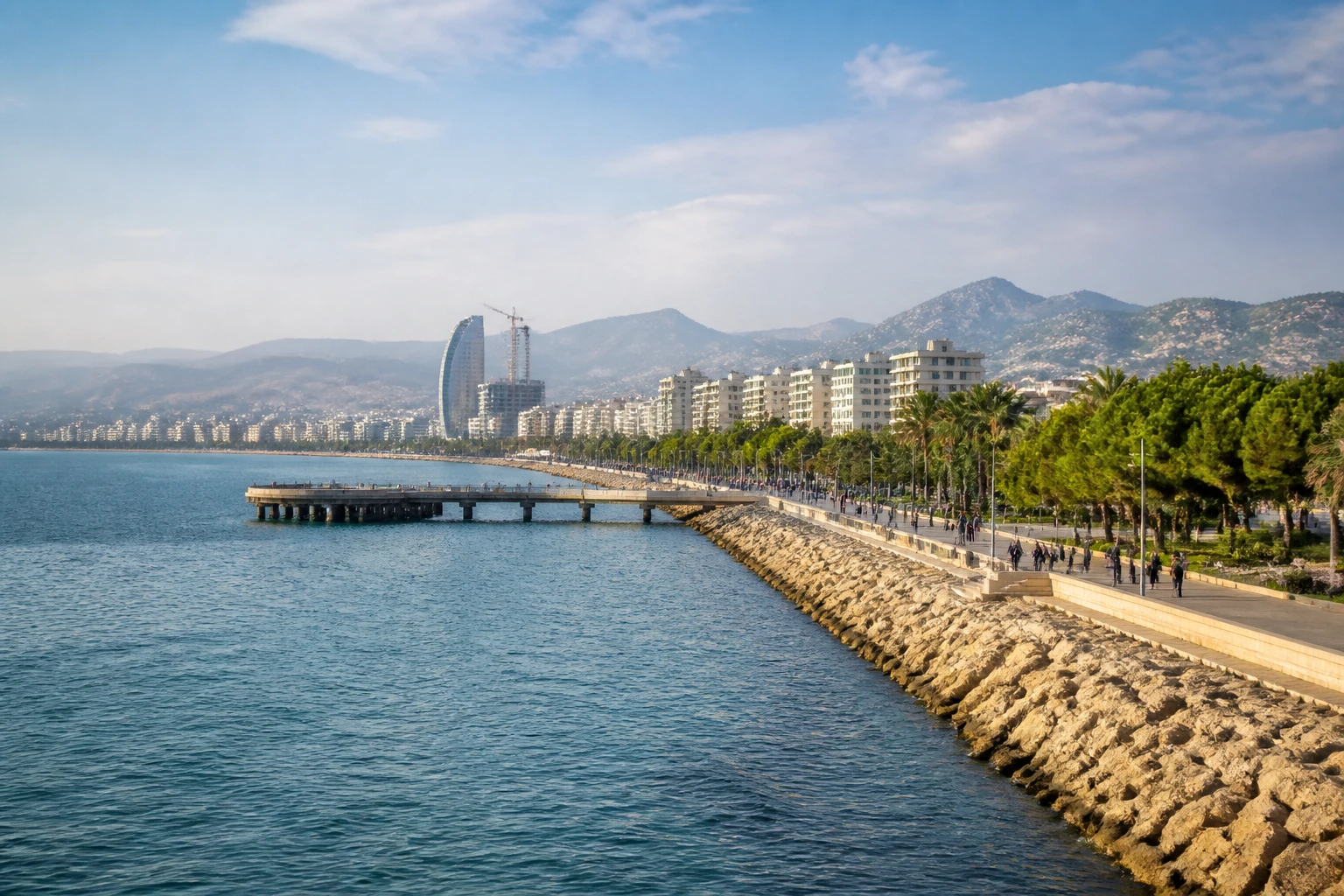 Representative cruise port destination view: Limassol, Cyprus; passenger waterfront and harbor water, not an exact landmark photograph.
