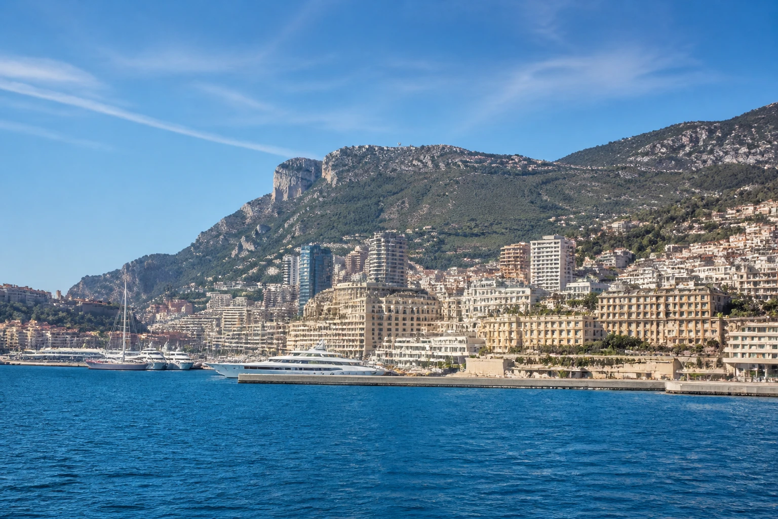Representative cruise port destination view: Monte Carlo, Monaco; passenger waterfront and harbor water, not an exact landmark photograph.