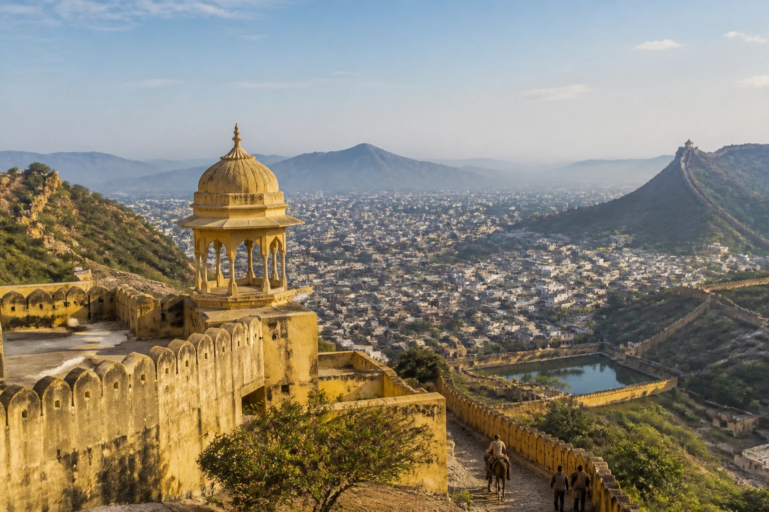 Representative historic city destination view: Jaipur, India; heritage-scale streetscape and regional architecture, not an exact landmark photograph.