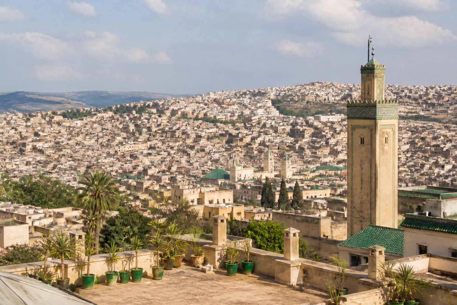 Representative historic city destination view: Fez, Morocco; heritage-scale streetscape and regional architecture, not an exact landmark photograph.