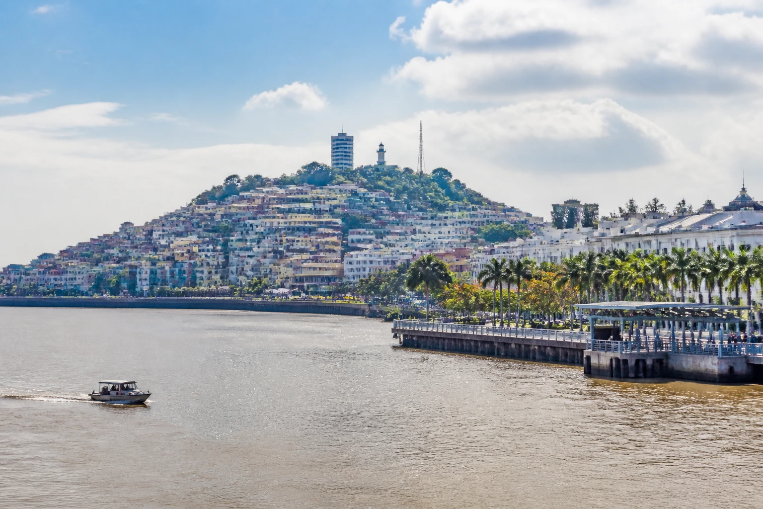 Representative cruise port destination view: Guayaquil, Ecuador; passenger waterfront and harbor water, not an exact landmark photograph.