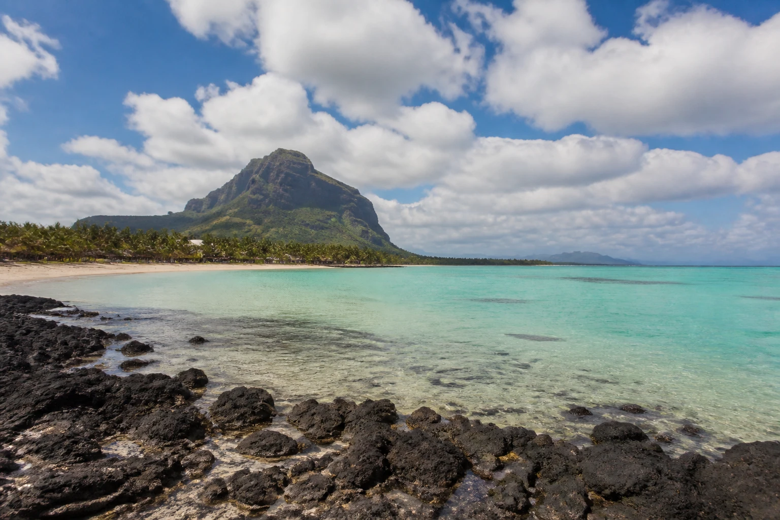 Representative island destination view: Mauritius; coastline and regional vegetation, not an exact landmark photograph.
