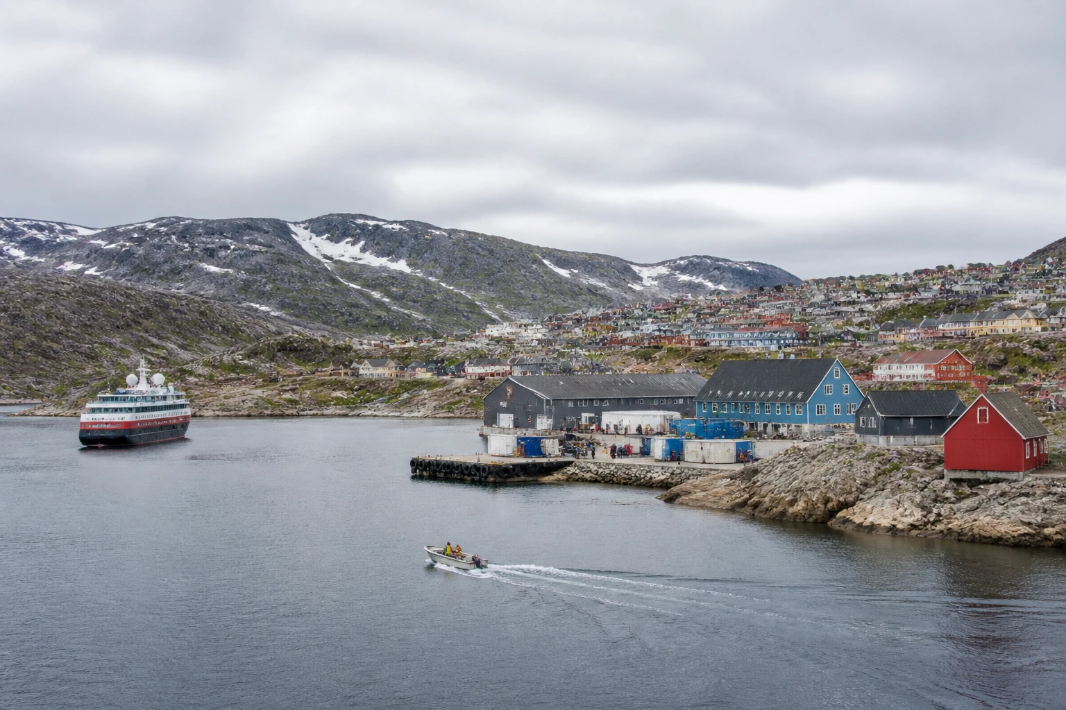 Representative cruise port destination view: Paamiut, Greenland; passenger waterfront and harbor water, not an exact landmark photograph.
