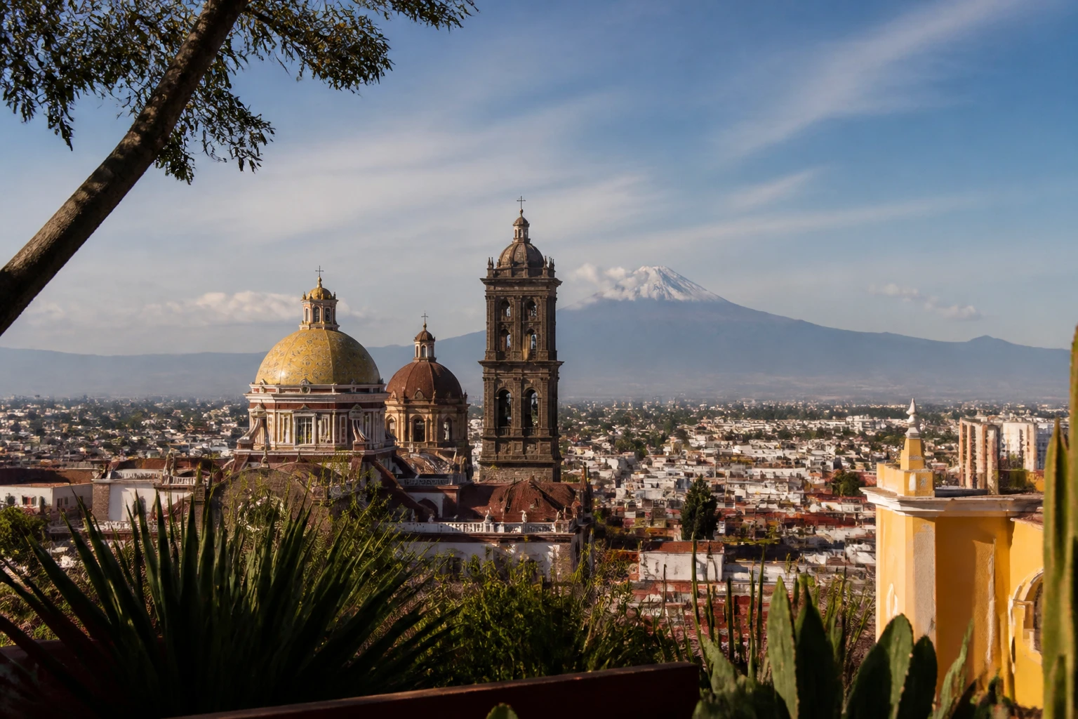 Representative city destination view: Puebla, Mexico; heritage-scale streetscape and regional architecture, not an exact landmark photograph.