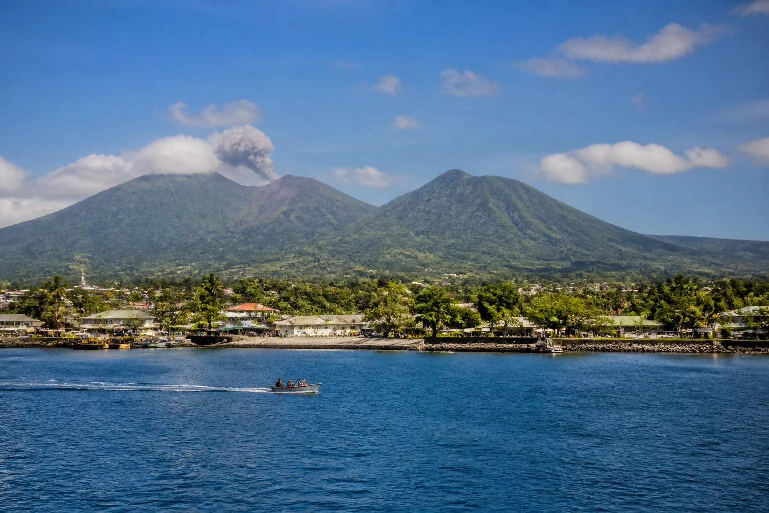 Representative cruise port destination view: Rabaul, Papua New Guinea; passenger waterfront and harbor water, not an exact landmark photograph.