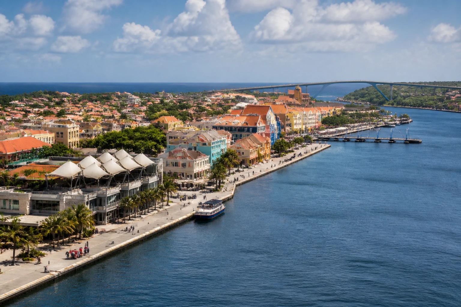 Representative cruise port destination view: Willemstad, Curacao; passenger waterfront and harbor water, not an exact landmark photograph.