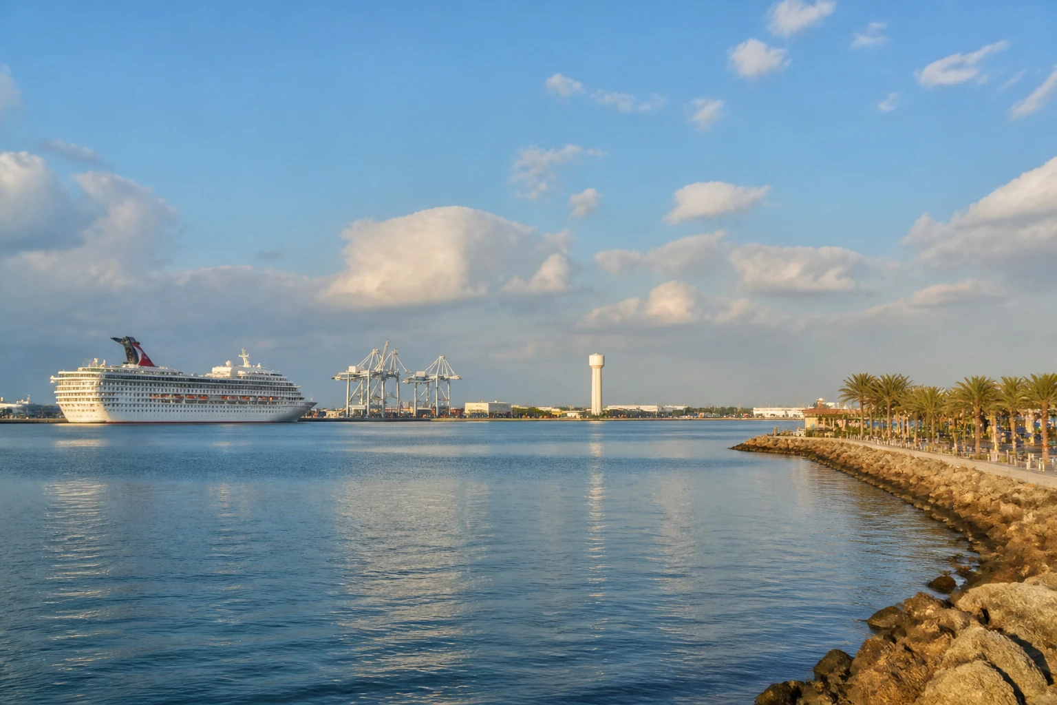 Representative cruise port destination view: Port Canaveral, United States; passenger waterfront and harbor water, not an exact landmark photograph.