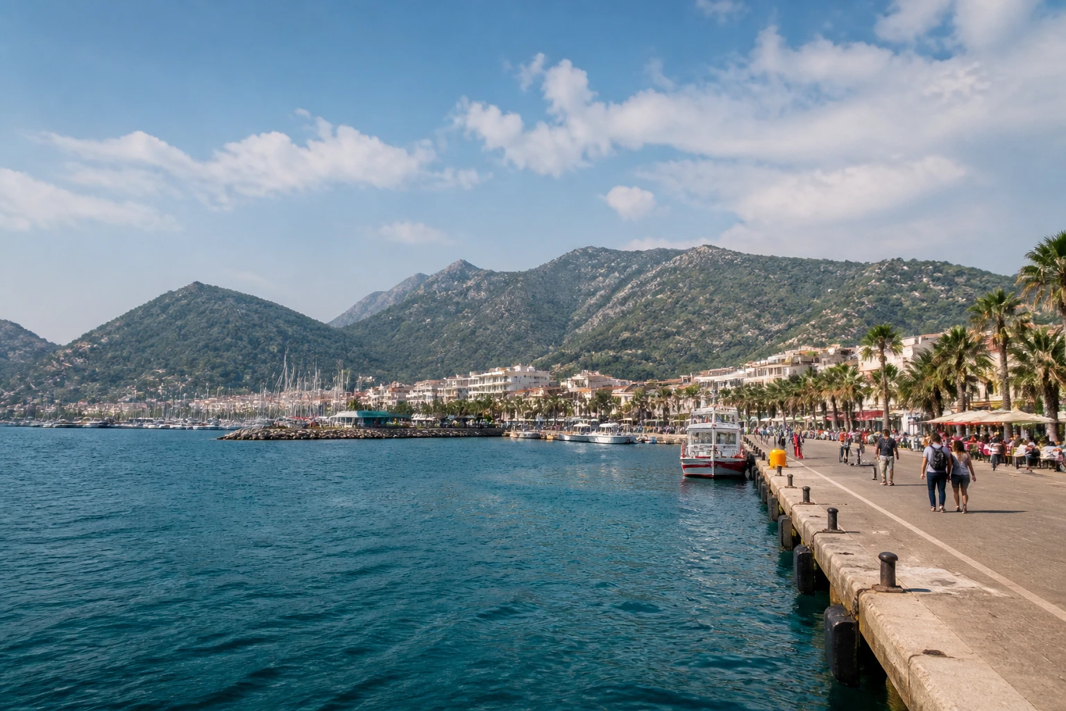 Representative cruise port destination view: Marmaris, Turkiye; passenger waterfront and harbor water, not an exact landmark photograph.