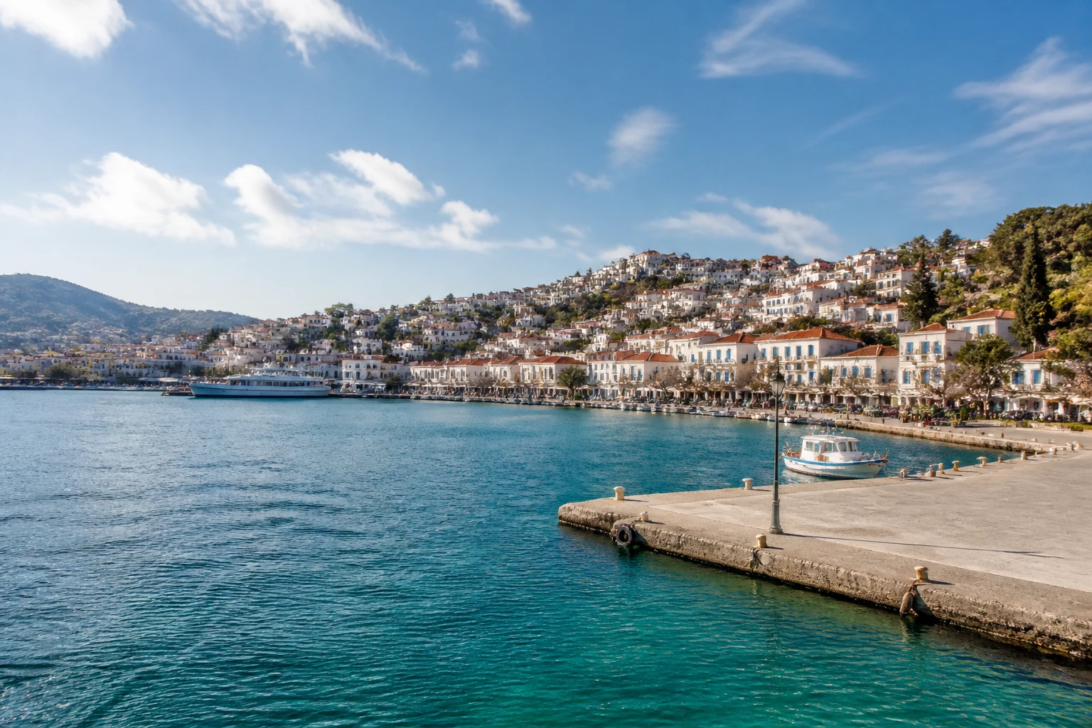 Representative cruise port destination view: Skiathos, Greece; passenger waterfront and harbor water, not an exact landmark photograph.