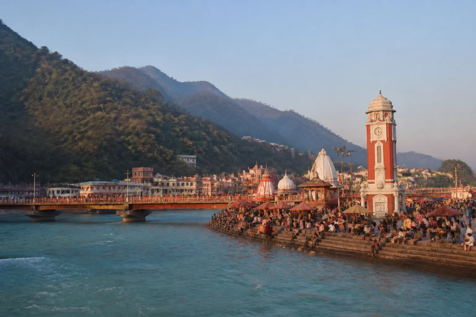 Representative river destination view: Rishikesh and Haridwar, India; inland water, regional terrain, and vegetation, not an exact landmark photograph.