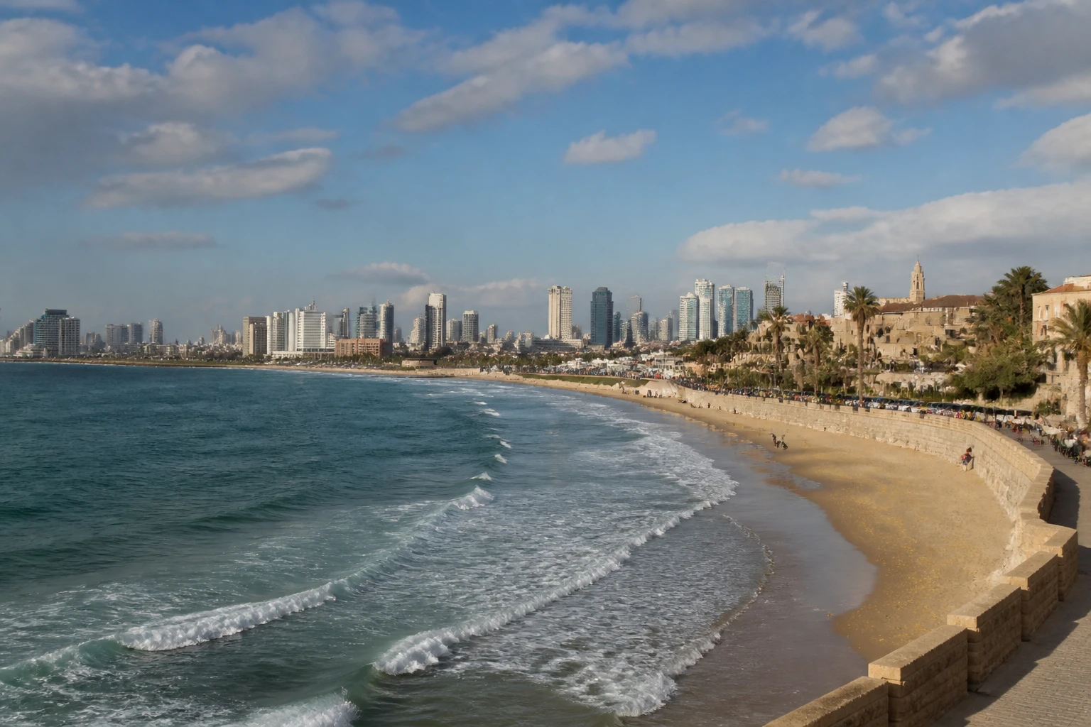 Representative coastal destination view: Tel Aviv, Israel; coastline and regional vegetation, not an exact landmark photograph.