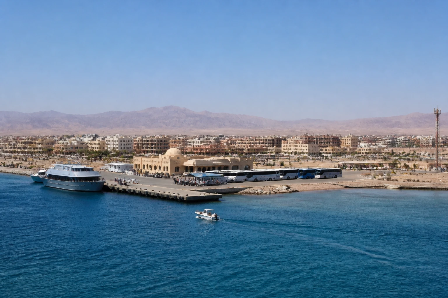 Representative cruise port destination view: Safaga, Egypt; passenger waterfront and harbor water, not an exact landmark photograph.