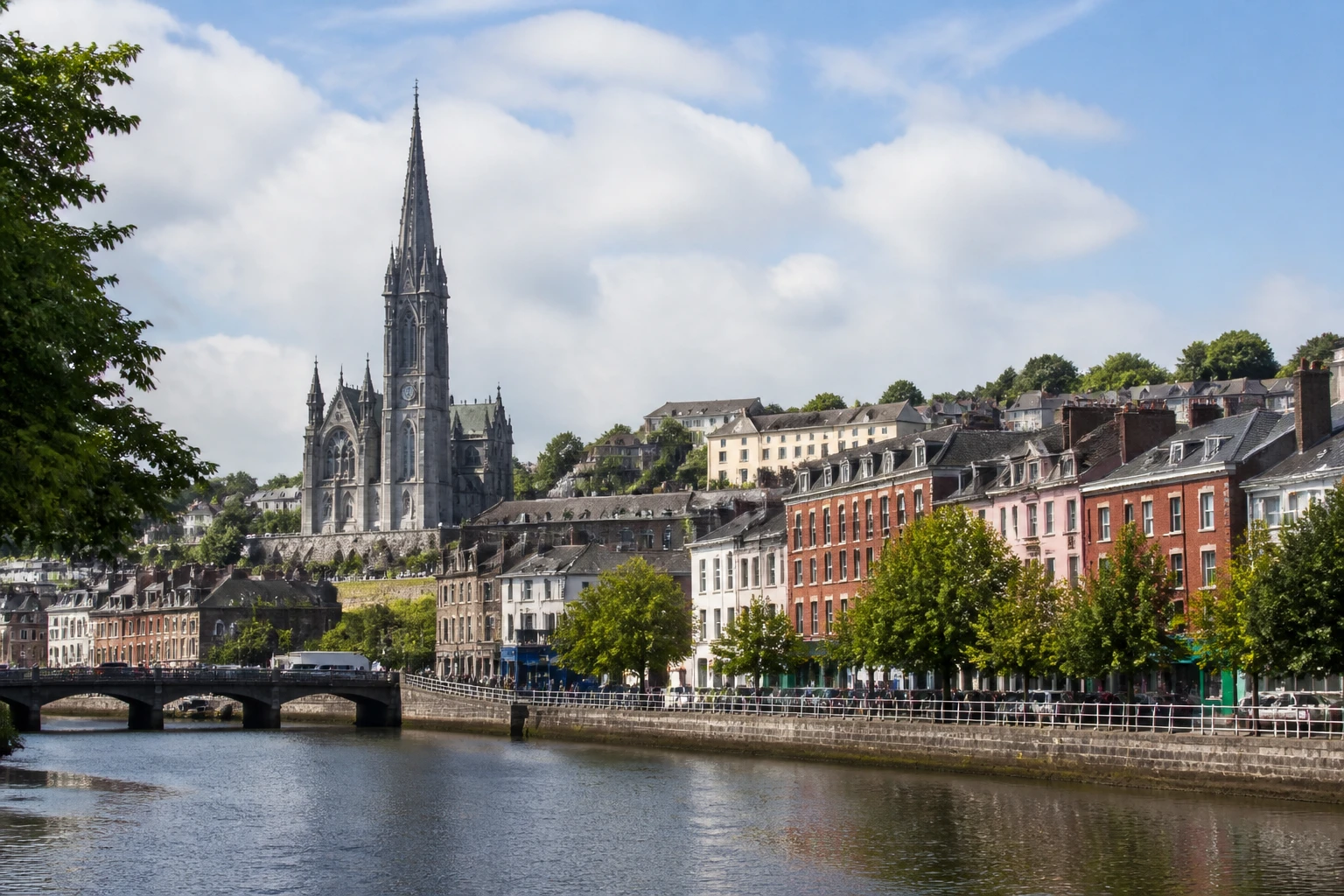 Representative city destination view: Cork, Ireland; passenger waterfront and harbor water, not an exact landmark photograph.