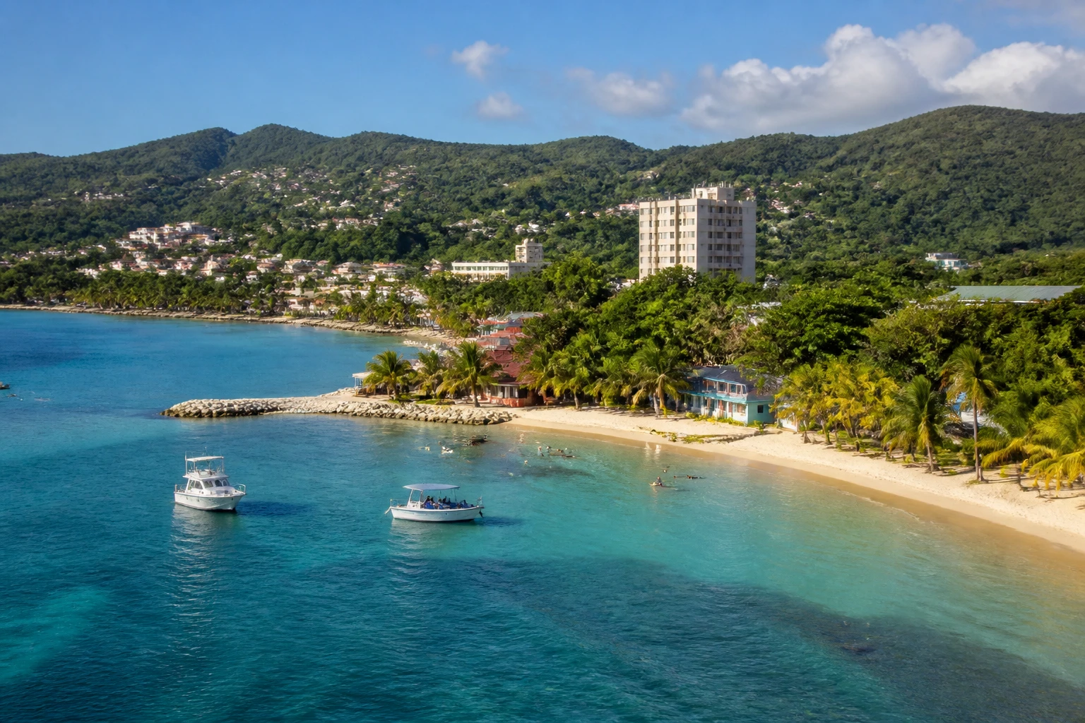 Representative cruise port destination view: Ocho Rios, Jamaica; passenger waterfront and harbor water, not an exact landmark photograph.