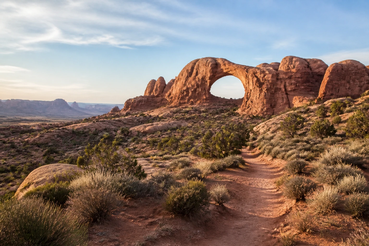 Representative national park destination view: Moab and Arches National Park, United States; protected terrain and native vegetation, not an exact landmark photograph.
