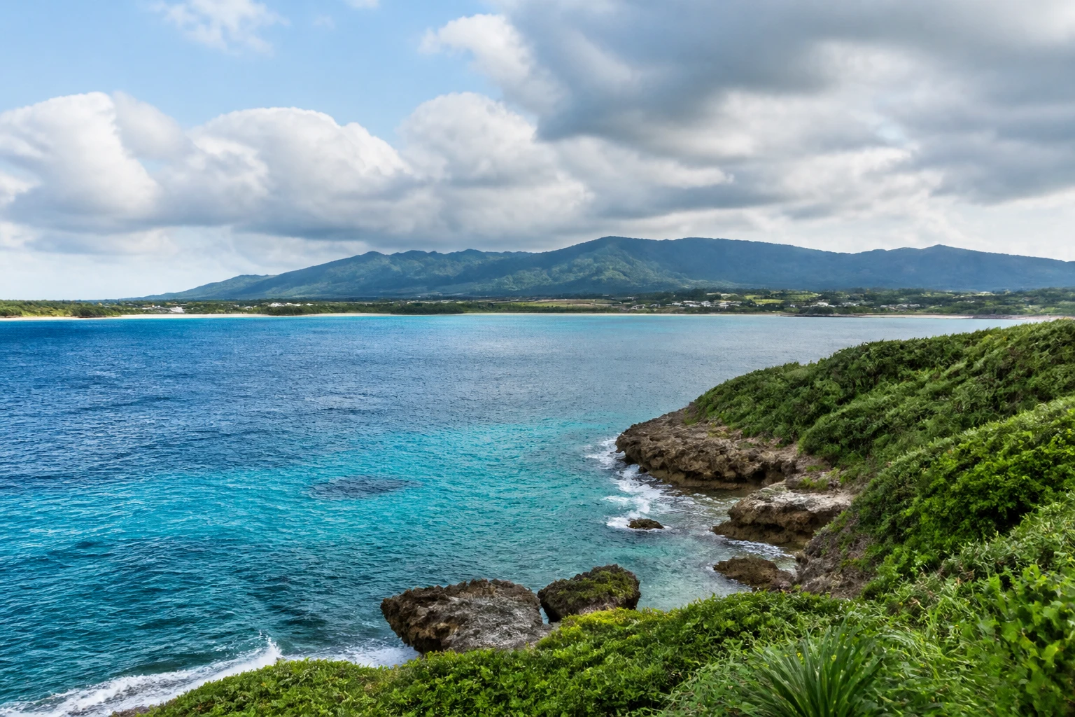 Representative cruise port destination view: Ishigaki Island, Japan; coastline and regional vegetation, not an exact landmark photograph.