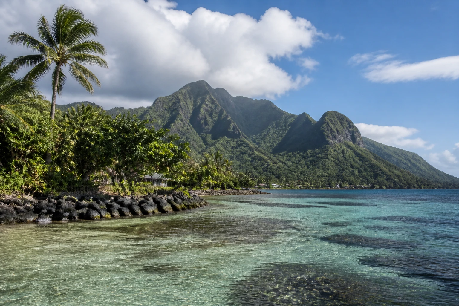 Representative island destination view: Tahiti, French Polynesia; coastline and regional vegetation, not an exact landmark photograph.