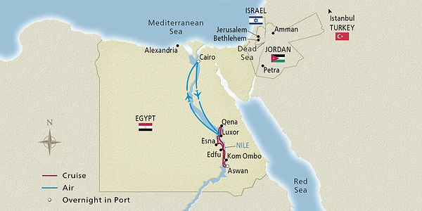 Map of the Viking Total Eclipse on the Nile itinerary from Roundtrip Cairo, Egypt