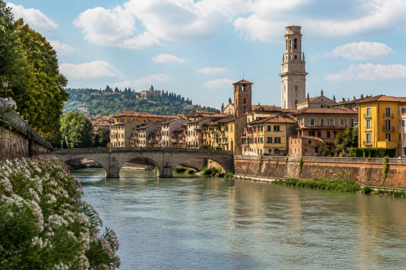 Representative historic city destination view: Verona, Italy; heritage-scale streetscape and regional architecture, not an exact landmark photograph.