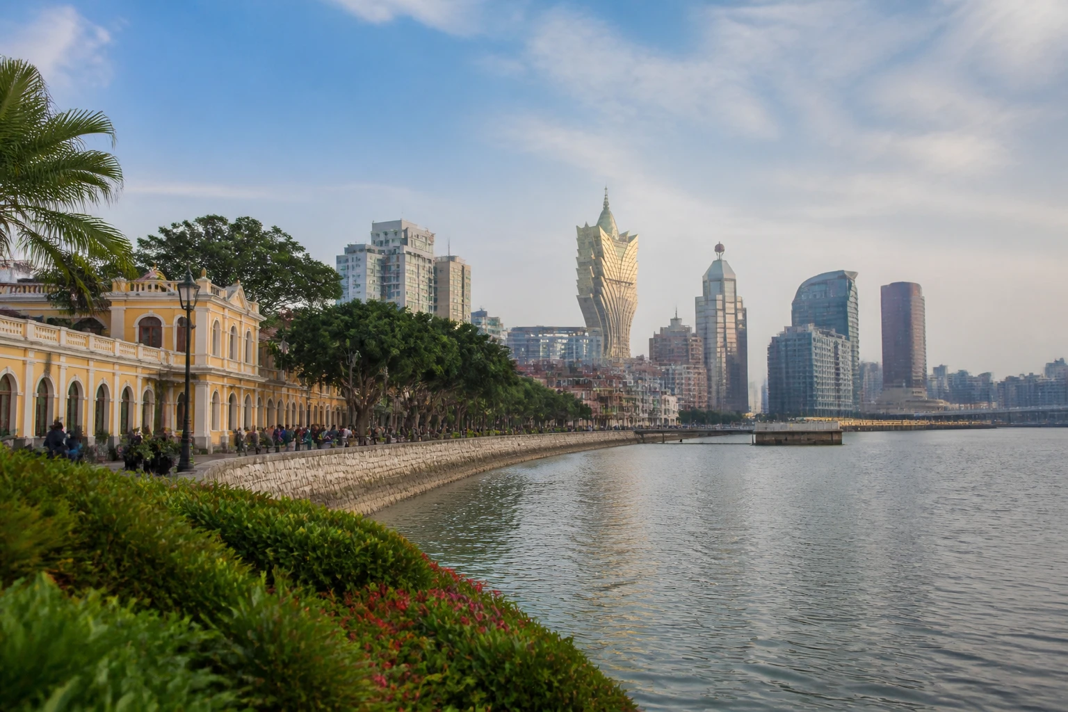 Representative city destination view of Macau, with unbranded leisure setting, welcoming public space, and natural light; not an exact landmark photograph.