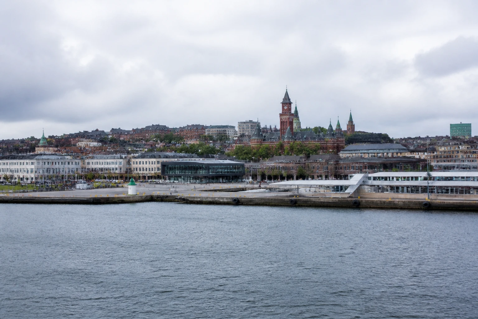 Representative cruise port destination view: Helsingborg, Sweden; passenger waterfront and harbor water, not an exact landmark photograph.