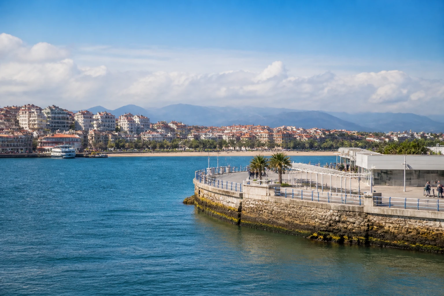 Representative cruise port destination view: Santander, Spain; passenger waterfront and harbor water, not an exact landmark photograph.
