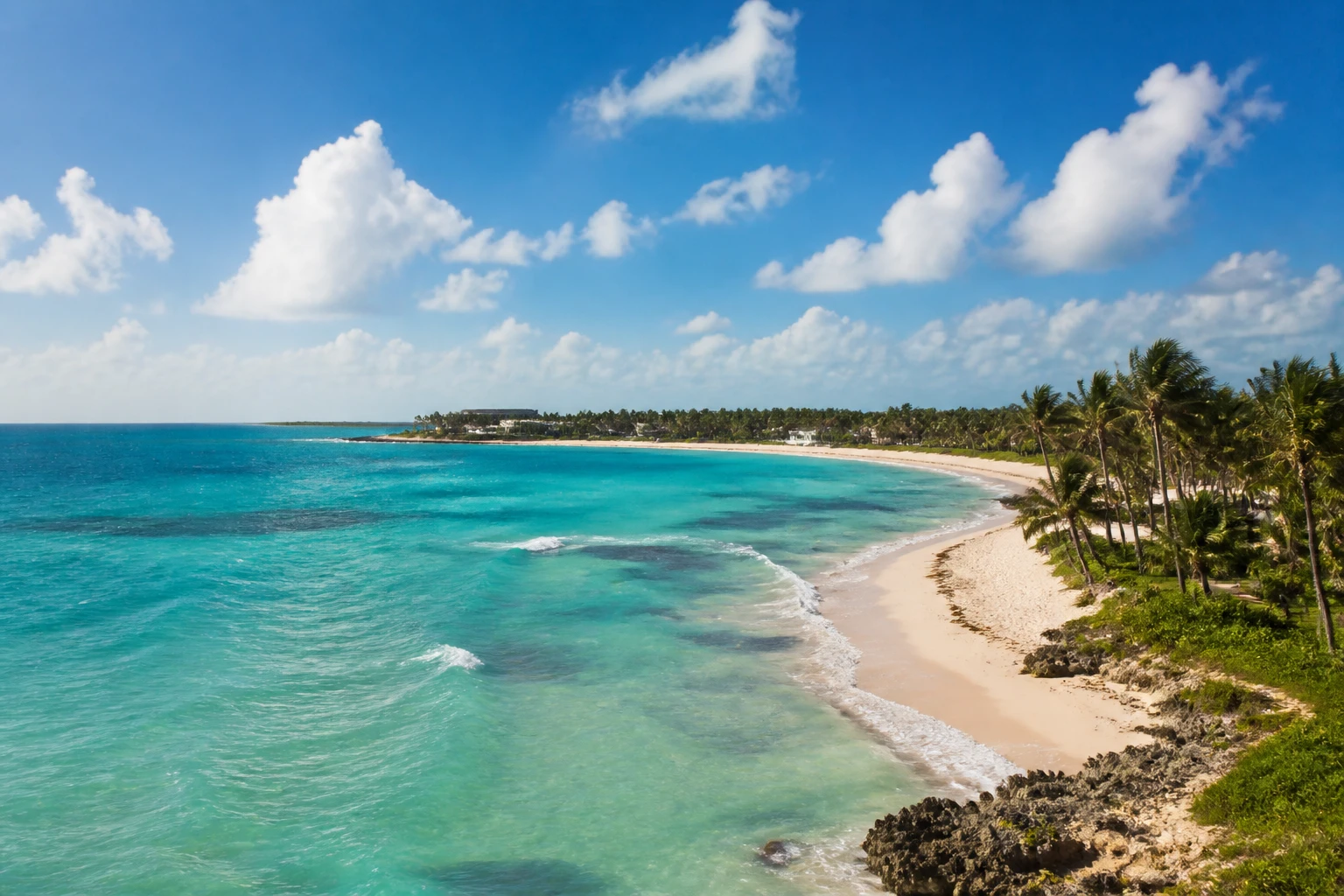 Representative coastal destination view: Punta Cana, Dominican Republic; coastline and regional vegetation, not an exact landmark photograph.