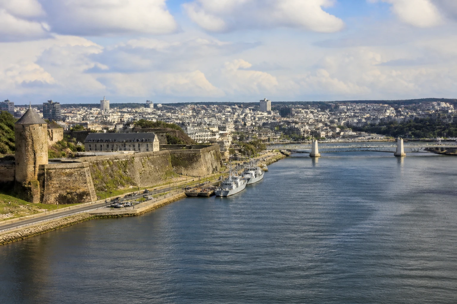 Representative cruise port destination view: Brest, France; passenger waterfront and harbor water, not an exact landmark photograph.