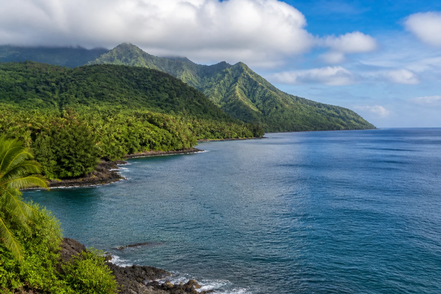 Representative island destination view of Samoa, with coastline, shoreline geology, regional vegetation, and natural light; not an exact landmark photograph.