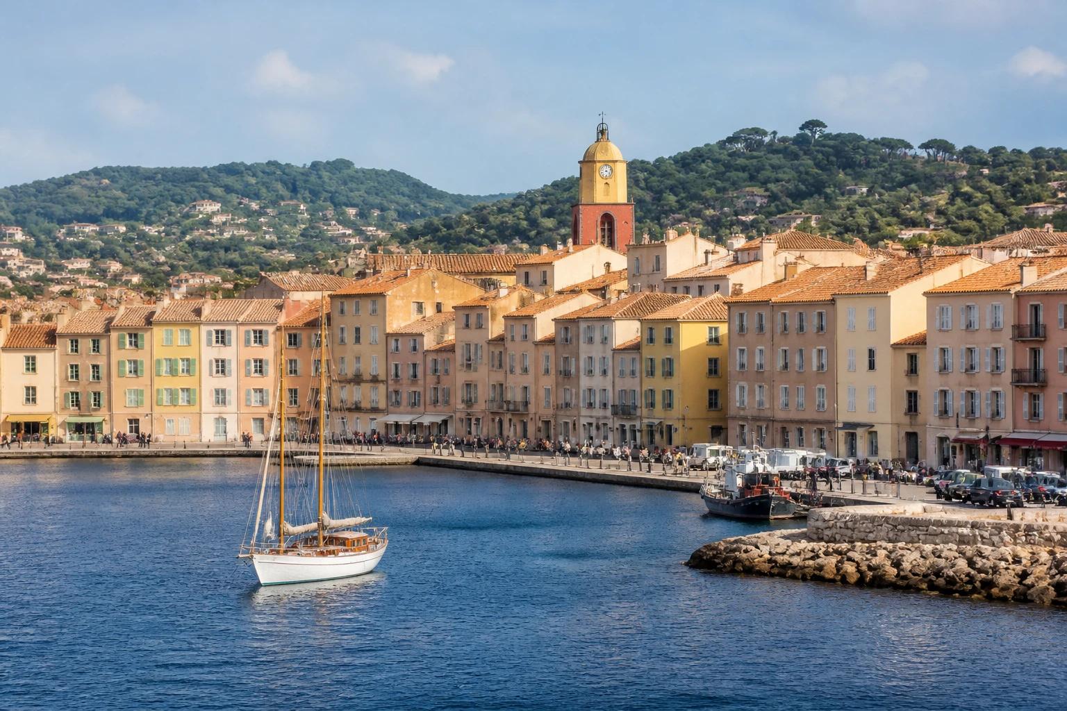 Representative cruise port destination view: St. Tropez, France; passenger waterfront and harbor water, not an exact landmark photograph.