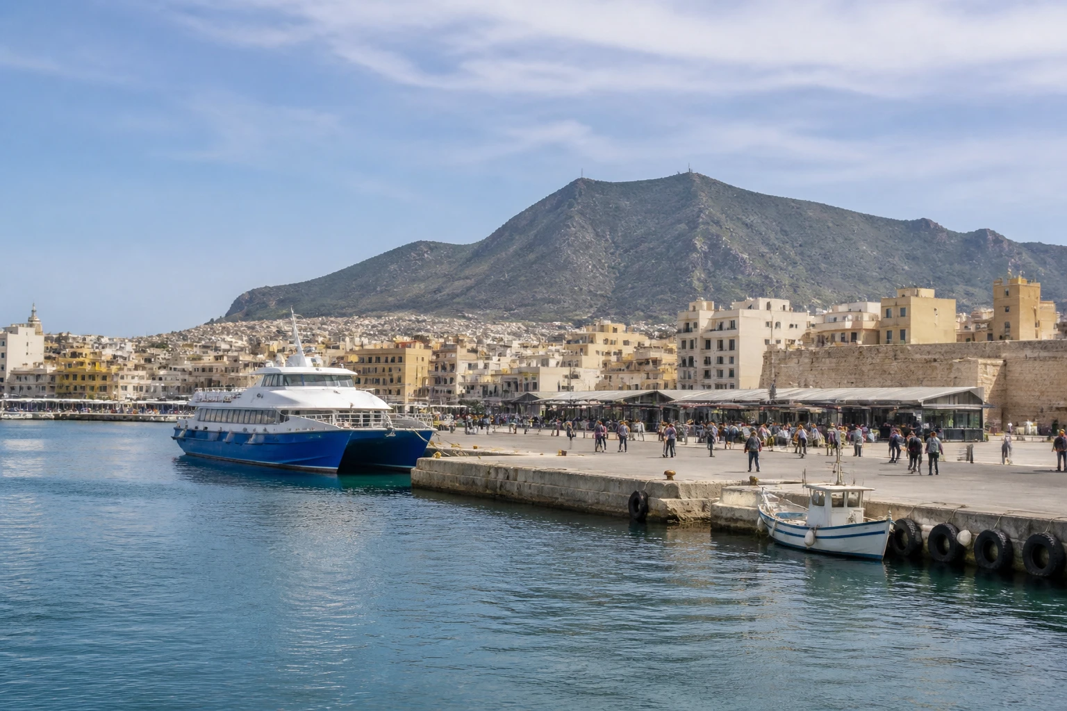 Representative cruise port destination view: Trapani, Italy; passenger waterfront and harbor water, not an exact landmark photograph.