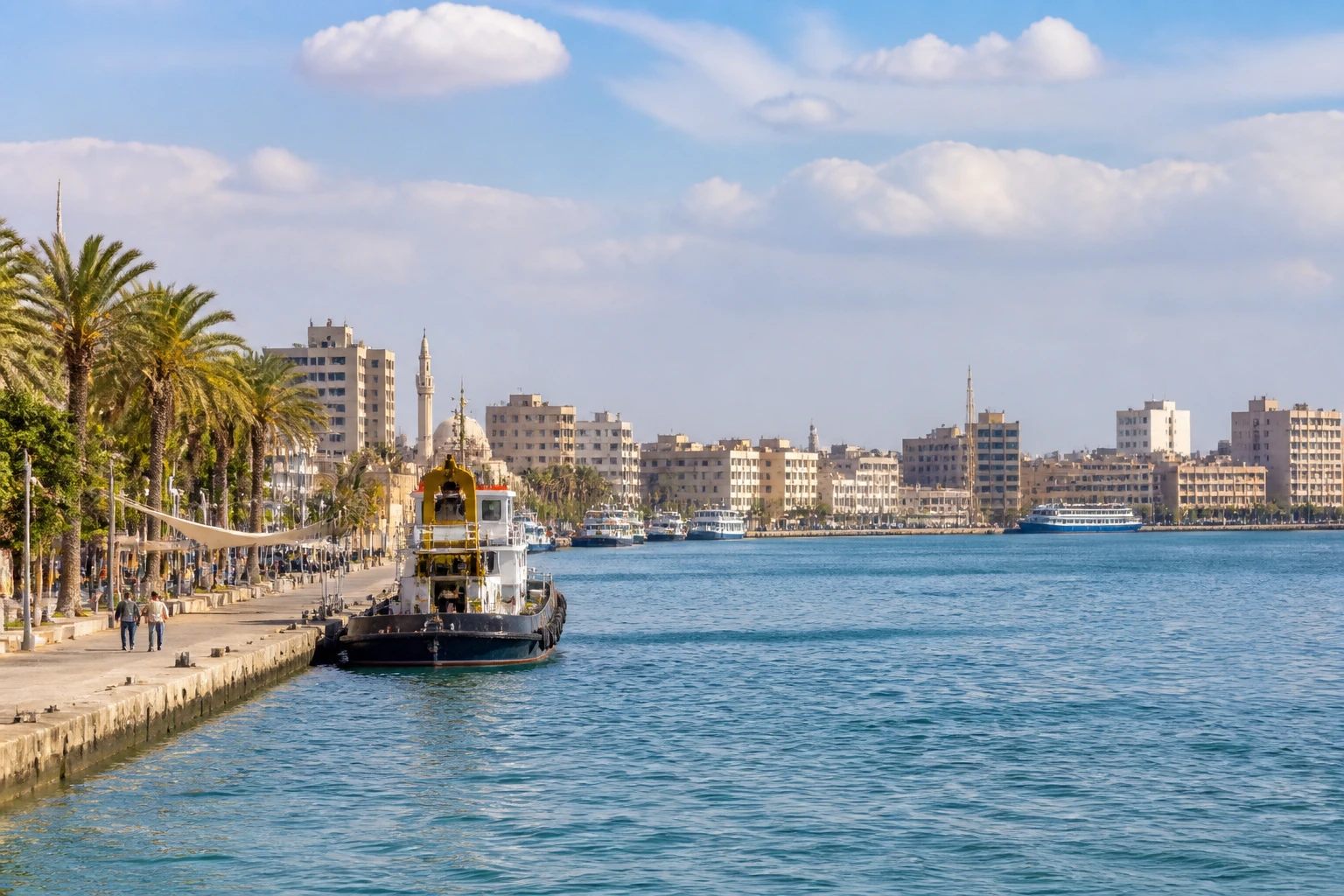 Representative cruise port destination view: Port Said, Egypt; passenger waterfront and harbor water, not an exact landmark photograph.