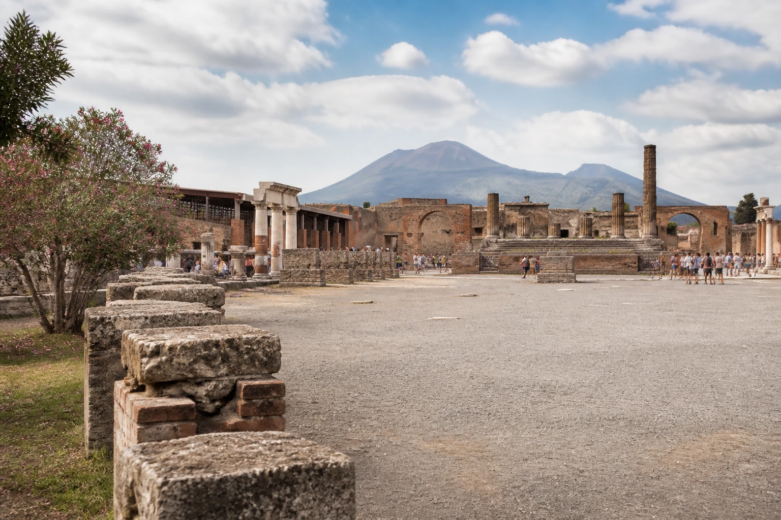Representative travel destination view: Pompeii, Italy; heritage-scale streetscape and regional architecture, not an exact landmark photograph.