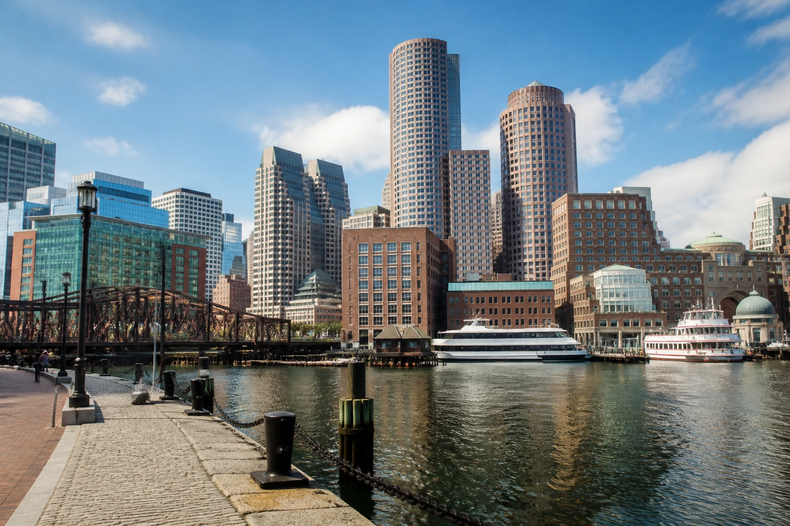 Representative city destination view: Boston, United States; passenger waterfront and harbor water, not an exact landmark photograph.