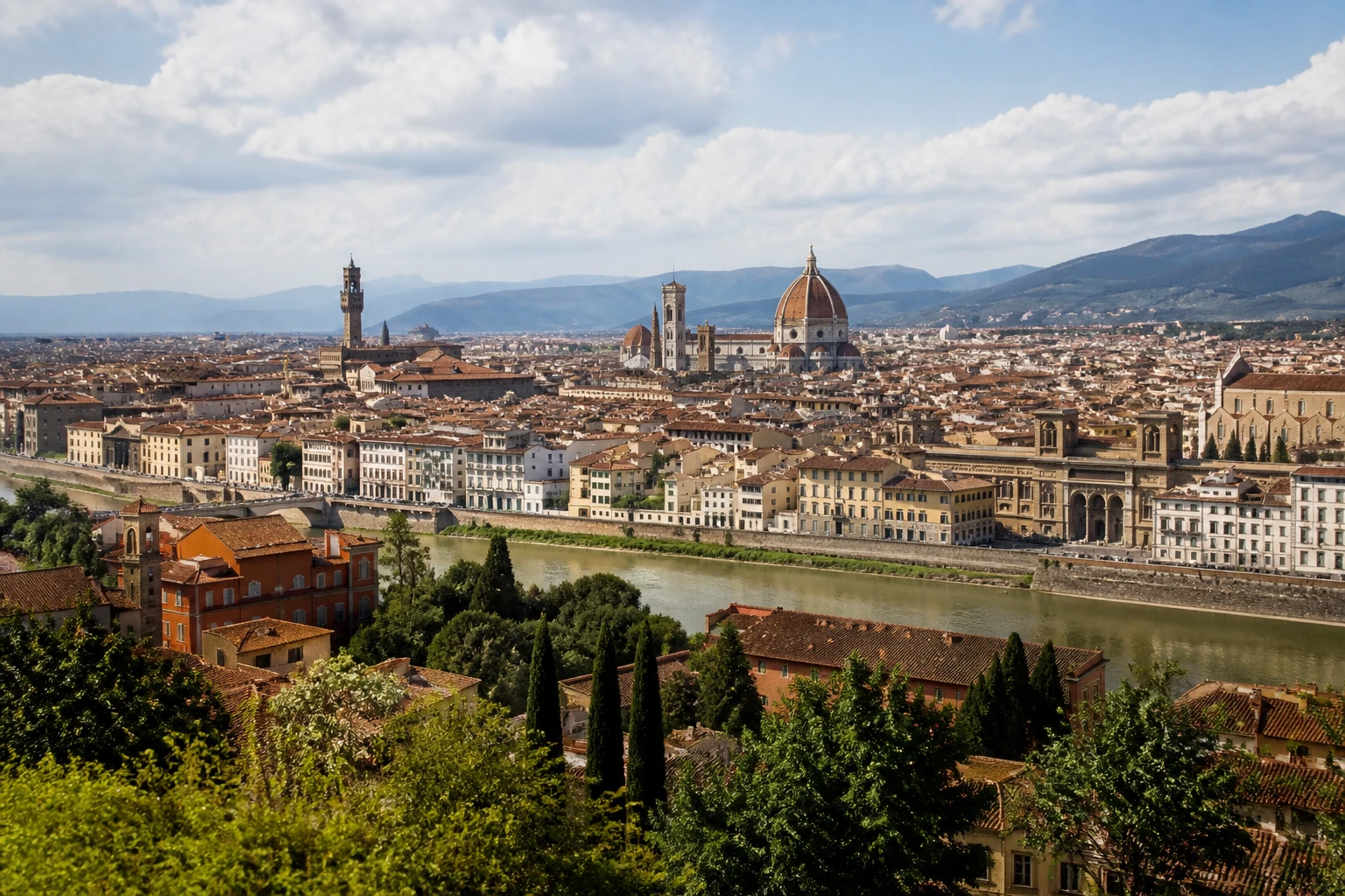 Representative city destination view of Florence in Italy, with local streetscape, regional architecture, and natural light; not an exact landmark photograph.