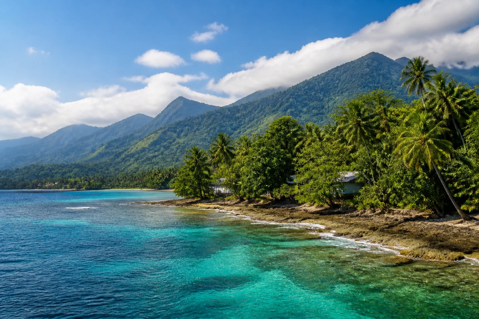 Representative cruise port destination view: Kiriwina Island, Papua New Guinea; coastline and regional vegetation, not an exact landmark photograph.