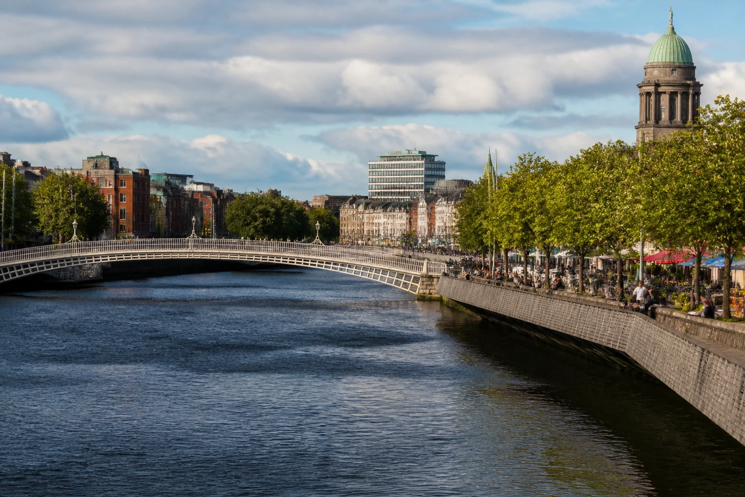Representative city destination view: Dublin, Ireland; passenger waterfront and harbor water, not an exact landmark photograph.