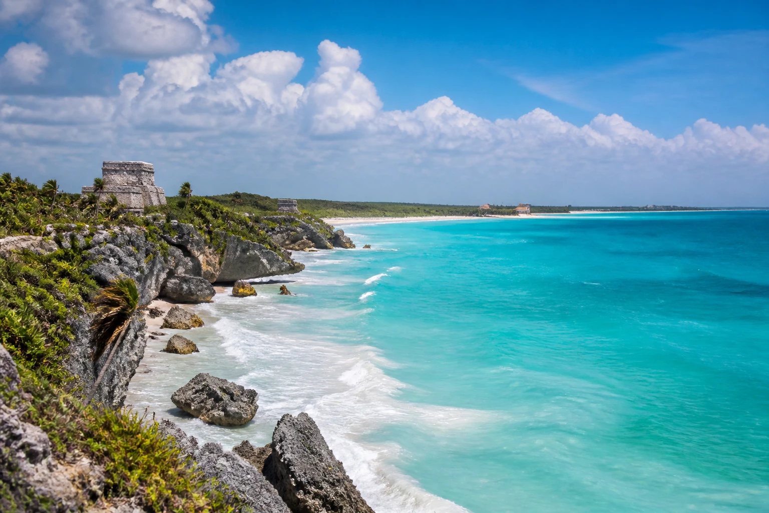 Representative coastal destination view: Cancun, Mexico; coastline and regional vegetation, not an exact landmark photograph.