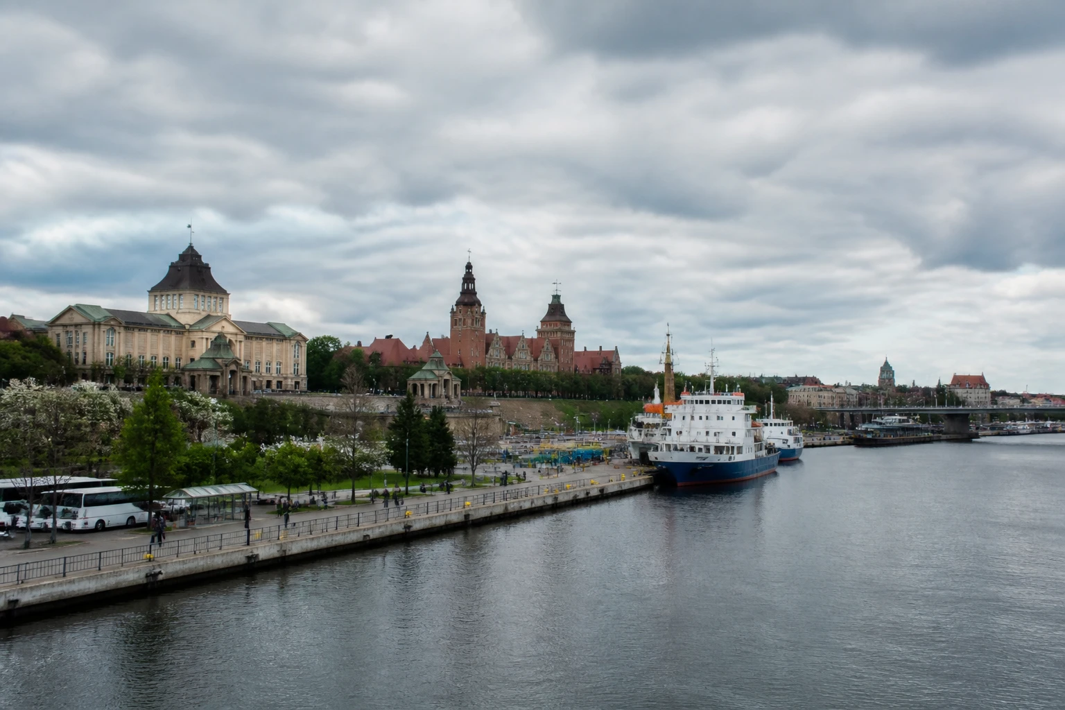 Representative cruise port destination view: Szczecin, Poland; passenger waterfront and harbor water, not an exact landmark photograph.