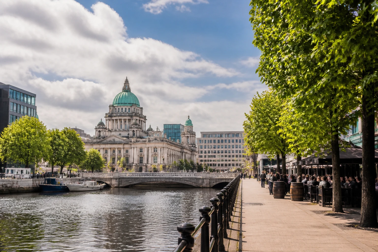 Representative city destination view: Belfast, United Kingdom; passenger waterfront and harbor water, not an exact landmark photograph.