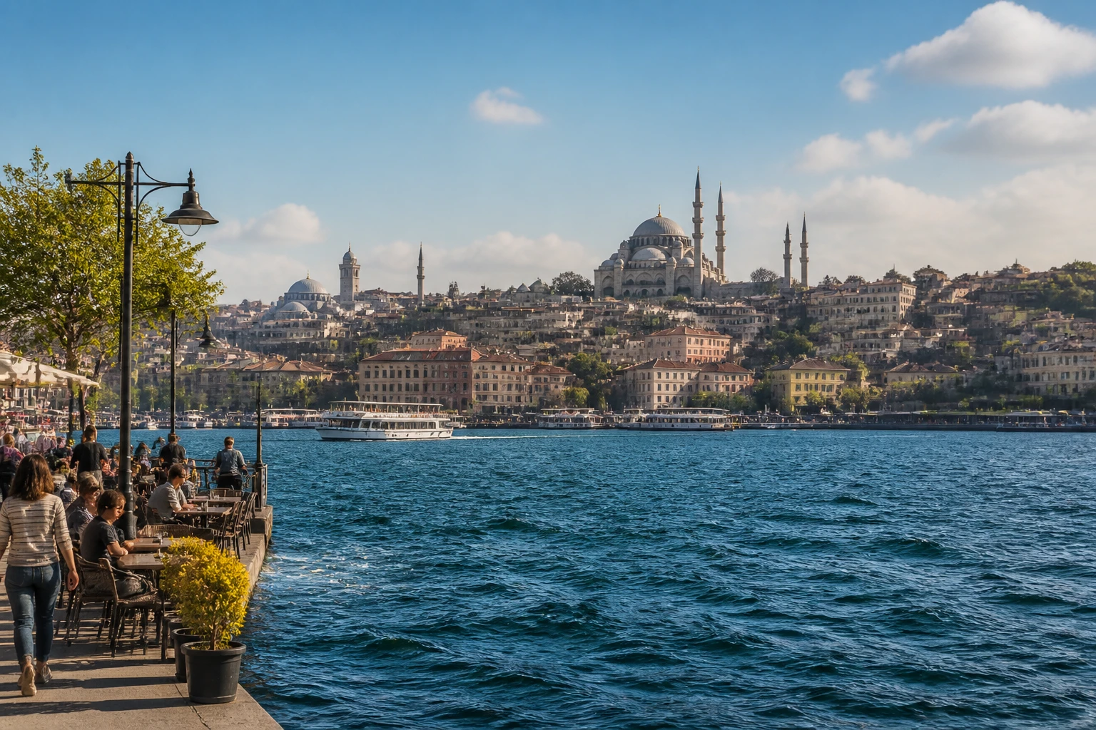 Representative city destination view: Istanbul, Turkiye; passenger waterfront and harbor water, not an exact landmark photograph.