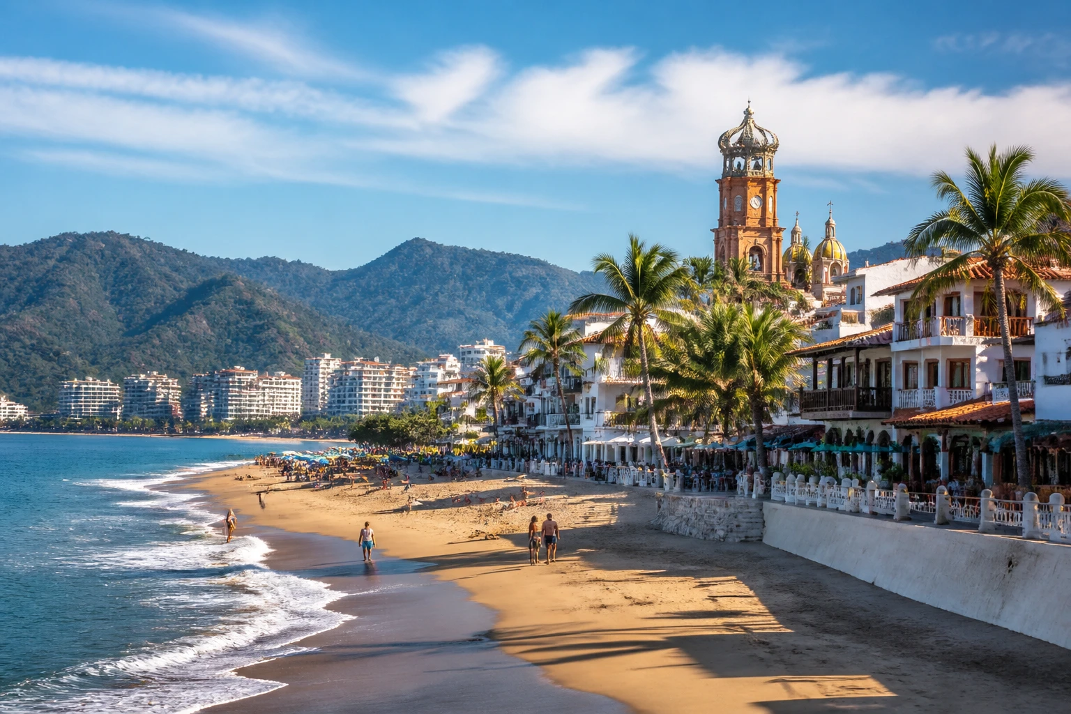 Representative coastal destination view: Puerto Vallarta, Mexico; coastline and regional vegetation, not an exact landmark photograph.