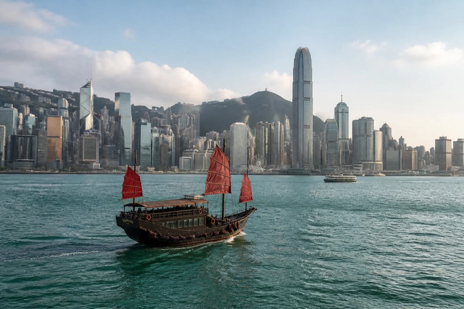 Representative city destination view: Hong Kong; passenger waterfront and harbor water, not an exact landmark photograph.