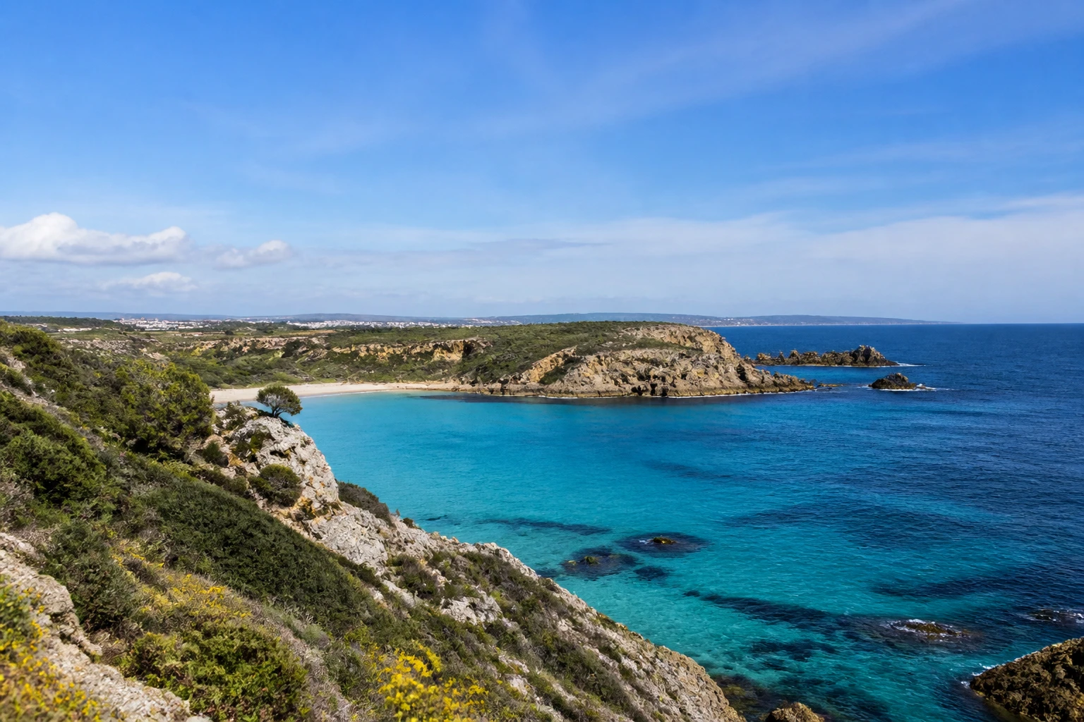 Representative island destination view: Menorca, Spain; coastline and regional vegetation, not an exact landmark photograph.