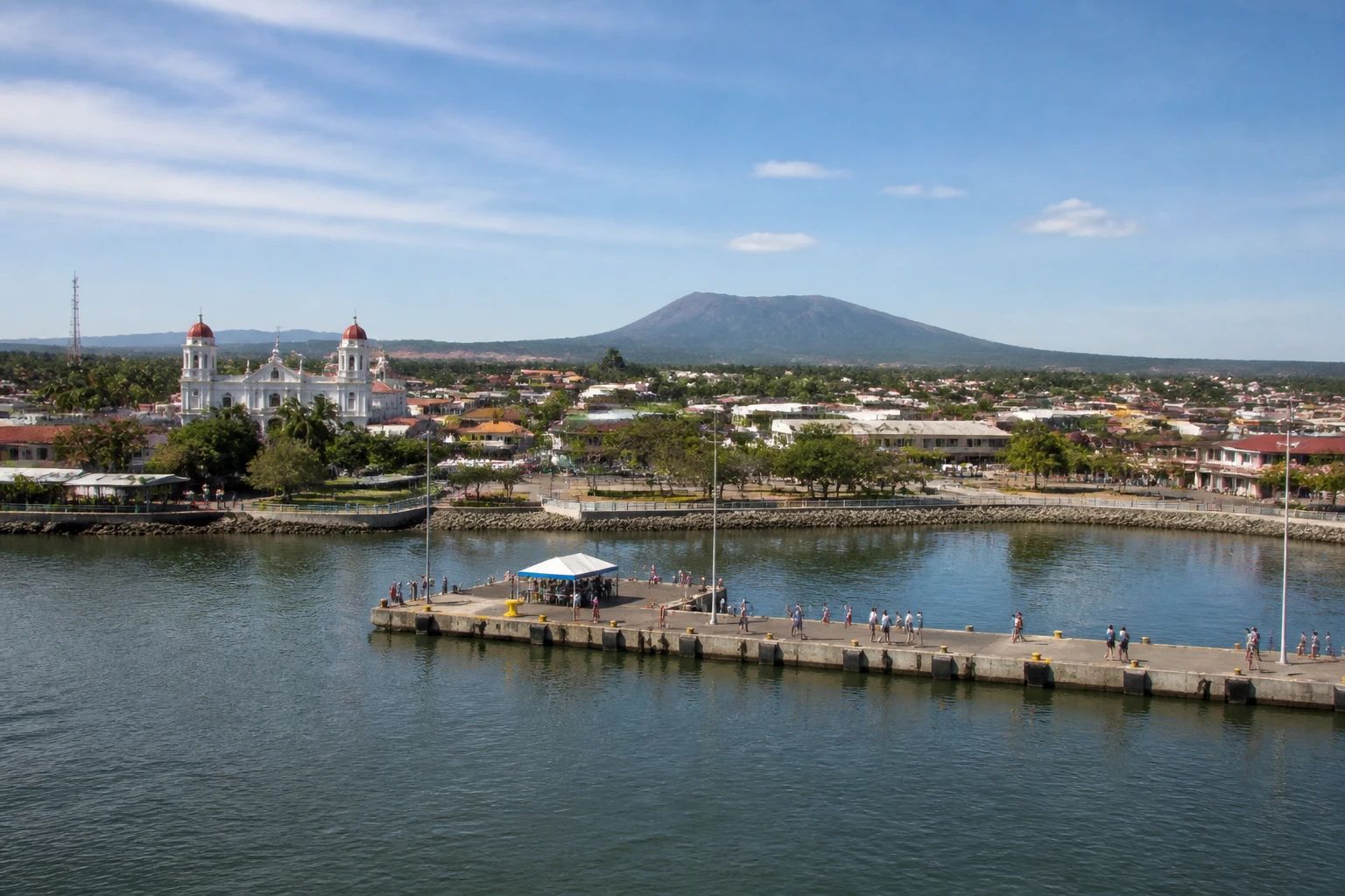Representative cruise port destination view: Corinto, Nicaragua; passenger waterfront and harbor water, not an exact landmark photograph.