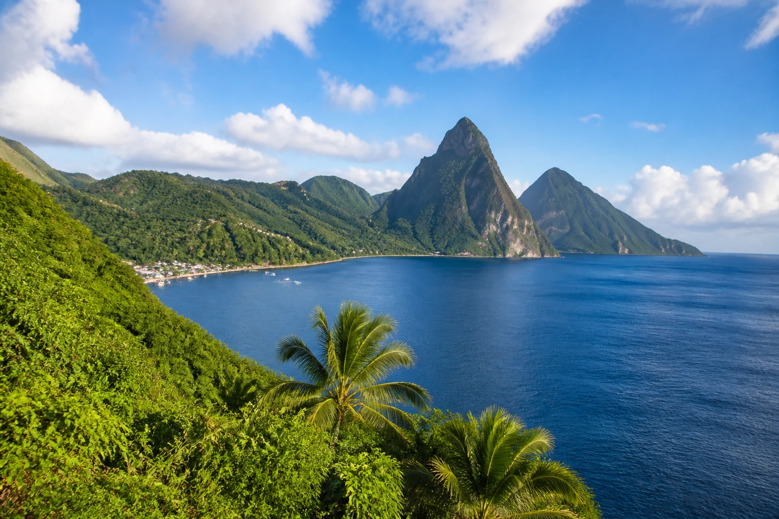 Representative island destination view: Saint Lucia; coastline and regional vegetation, not an exact landmark photograph.